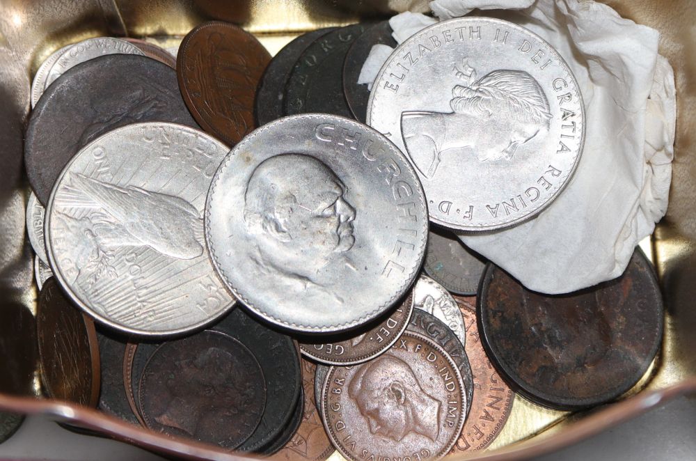 Two George III silver crowns and various UK and Wolrd coins, 17th-19th century